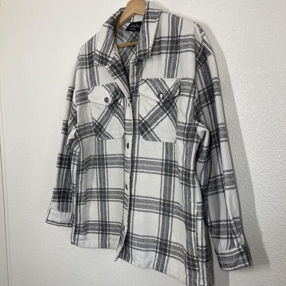 HFX Jacket Women's Medium White Black Plaid Button Up Flannel Shirt Shacket - Picture 3 of 15